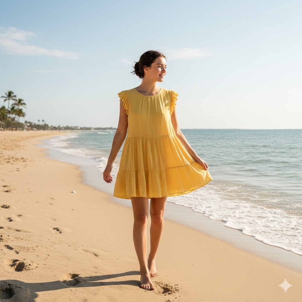 House of Harlow 1960 Sunny Yellow Tiered Ruffle Sun Dress